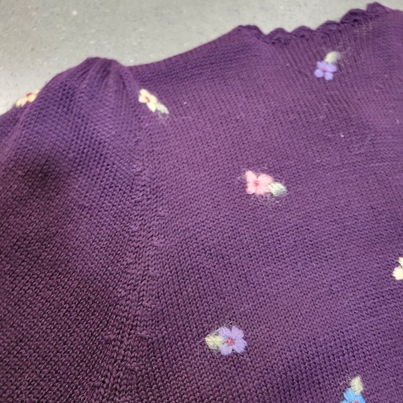 Herman Geist Button Down Cardigan Hand Embroidered Wool Sweater Plum Size M - Picture 12 of 16